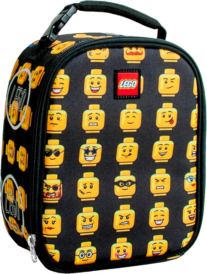 LEGO Kids Heritage Classic Lunch Box, Insulated Soft Reusable Lunch Bag Meal Container for Boys and Girls, Perfect for School or Travel, Meal Tote Keeps Food and Drinks Cold with Buckle, Minifigure