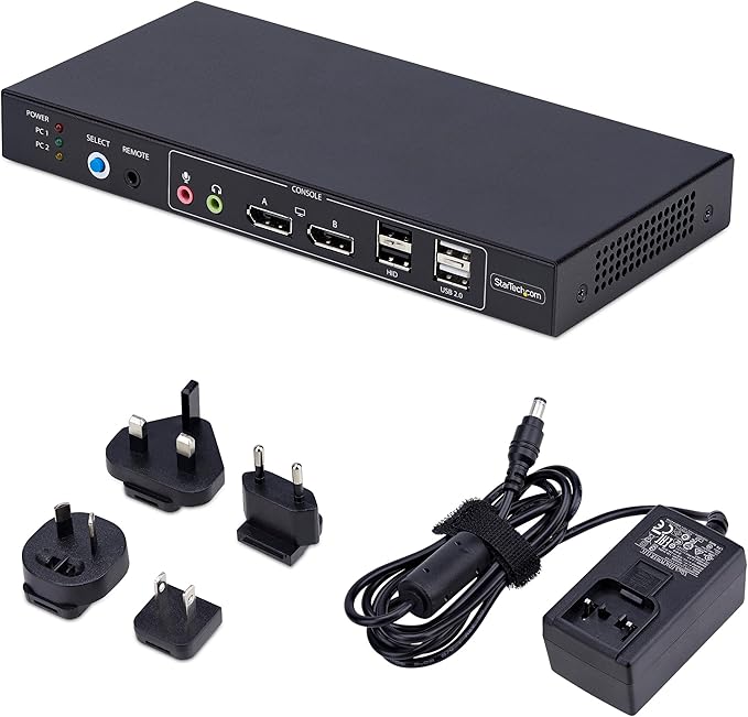 StarTech.com 2-Port Dual-Monitor DisplayPort KVM Switch with Dual View Video Matrix, 4K 60Hz, 4X USB Hub Ports, TAA Compliant