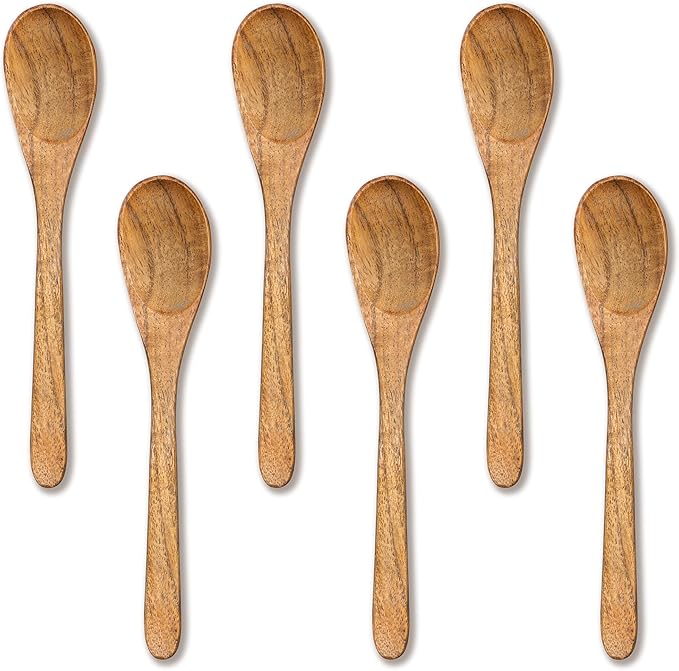 INTAJ Small Wooden Spoons Set of 6, 6-Inch Teak Honey & Coffee Spoons