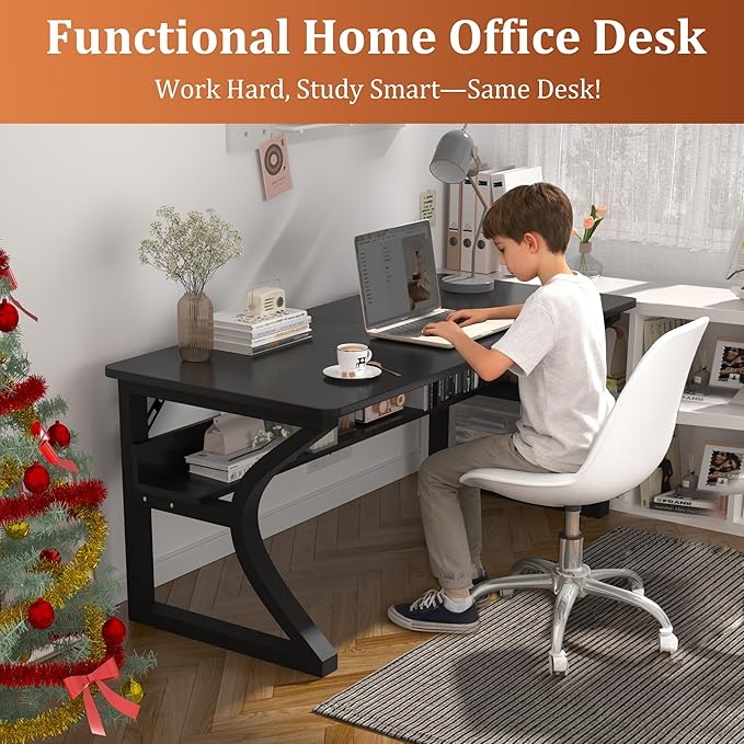 AZN Computer Desk, 47'' Computer Desk, Home Office Desks w/Storage, Home Office Desks w/U-Size Metal Frame for Home Office Bedroom, Study Writing Work Table w/Water-Resistant, Scratchproof Surface