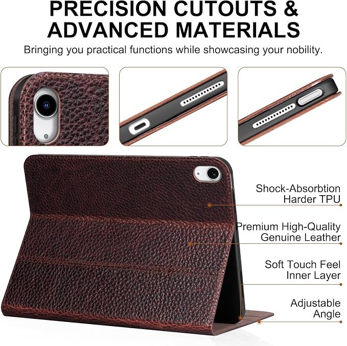 Genuine Leather Case for iPad 11th Gen 11(2025/A16)/10th Gen 10.9 | Slim Protective Cover with Adjustable Stand Auto Wake/Sleep Premium Leather Black