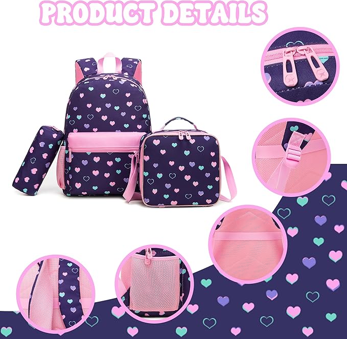 Backpack for Girls Backpack for School 8-10 Kids Backpacks with Lunch Box Schoolbag for Kids with Pencil Case