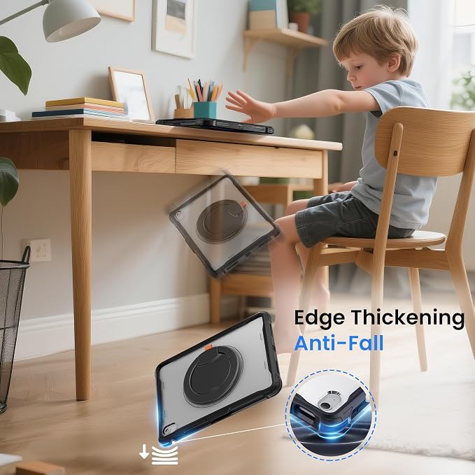 Pepkoo Triple Shock-Absorbing Protective Case for iPad (A16) 11th/10th Gen | Comfortable Heavy-Duty Kids Protective Case With Tactile Sensation With Handle Shoulder Strap (Black)