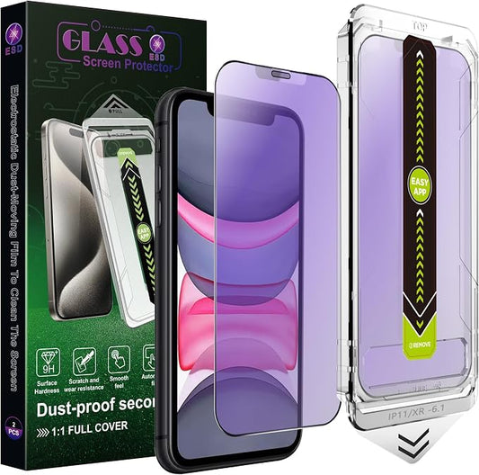 (2-Pack Anti Blue Light Matte Screen Protector for iPhone 11/XR (6.1-Inch)9H Tempered GlassAnti-GlareFull CoverageAnti-FingerprintAuto Dust RemovalBubble-Free