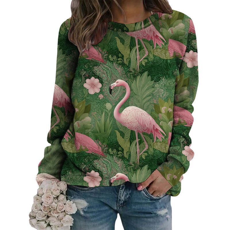 LOAIHA Womens Botanical Leaf Print Sweatshirt Long Sleeve Cotton Blend Pullover Relaxed Fit Crew Neck Top Fall Winter Fashion