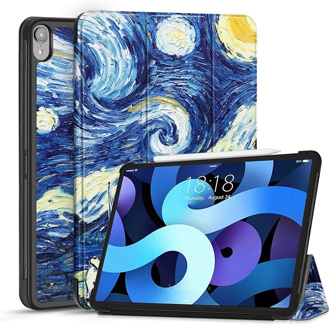 TNP Cover Case for iPad Air 11 Inch M2 6th 2024 5th 4th Generation(2022 2020) - 10.9 Almond Blossom Case with Pencil Holder for 2nd Gen Apple Pencil - Protective Cover with Trifold Stand