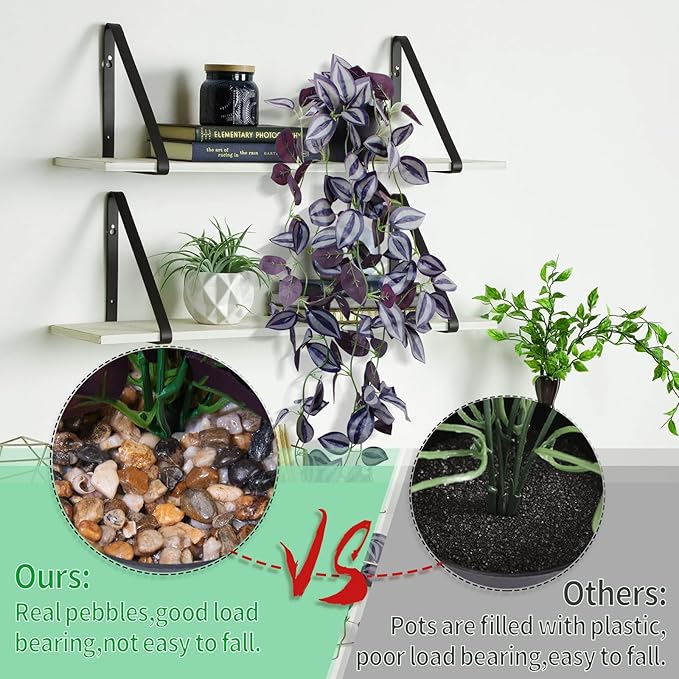LOYWREE Small Fake Hanging Purple Eyebrow Leaf Plant Artificial Potted Plants Indoor 39-in Long Faux Dark Black Vine Plant with Pot for Shelf Home Office and Outdoor Garden Decor (Black Pot)