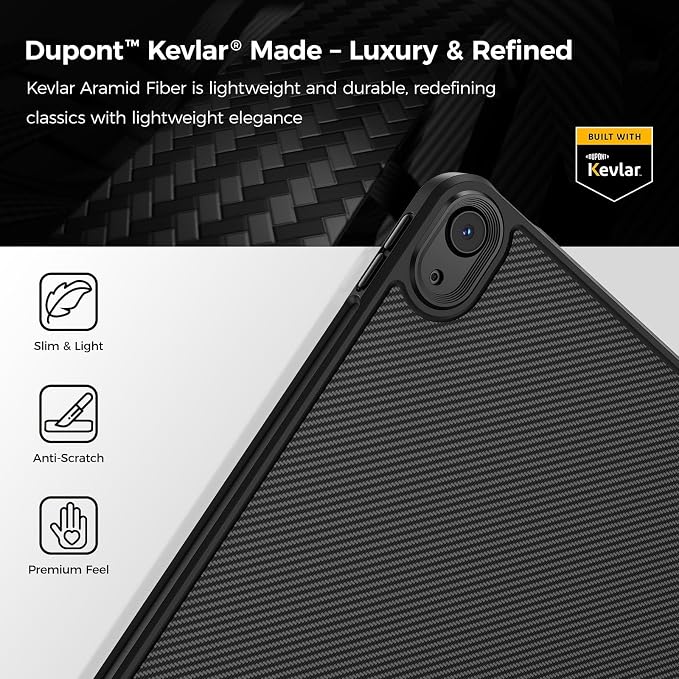 BENKS ArmorPro Case for iPad Air 13 Inch (M3/M2) 2025/2024 Slim Shockproof Cover with Pencil Holder Supports Apple Pencil Charging Built with Dupont Kevlar and TPU