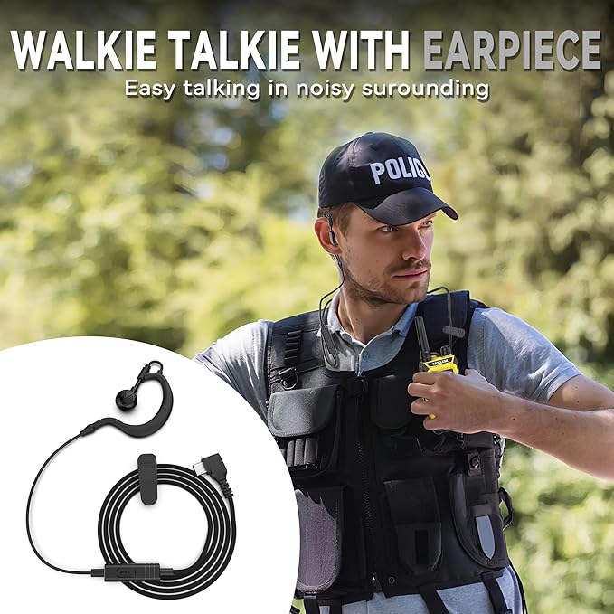 KETELESE T4 FRS Walkie Talkies Earpiece with Mic, IP67 Waterproof Two Way Radio, Walkie Talkie Long Range, 22 Channel, NOAA Weather Alert, PTT, VOX, USB C, Charge Base