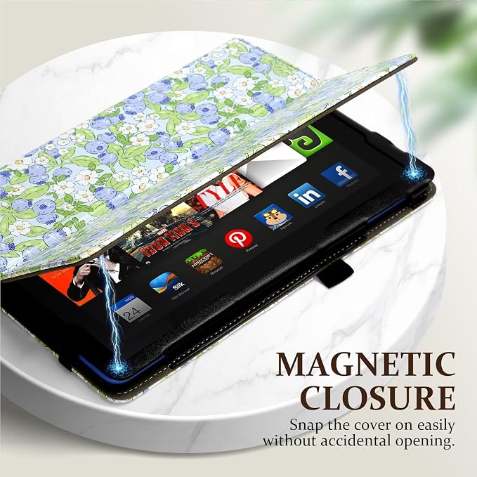 Fancity Case for Kindle Fire HD 10/10 Plus 13th/11th Generation 2023/2021 | Premium PU Leather Protective Case with Adjustable Angles Auto Wake/Sleep Hand Strap for Fire HD 10/10 Plus Black Floral