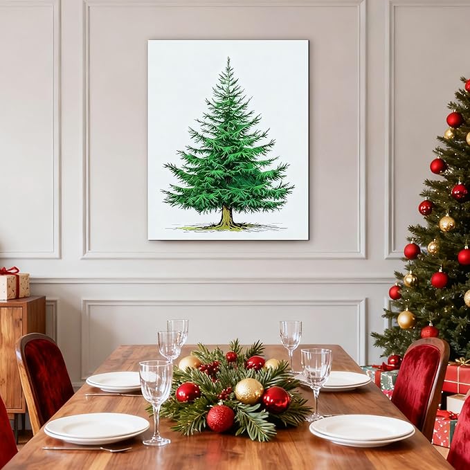 Framed Christmas Pictures Wall Decor,Vintage Pine Tree Prints,Winter Christmas Canvas Wall Art Decoration for Bedroom Bathroom Living Room Rustic Xmas Holiday Gifts (Christmas Tree 6, 16'' X 20'')