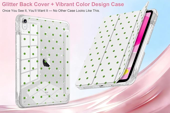 MEEgoodo Case for iPad A16 11th Generation 2025/10th Generation 2022 Glitter Tablet Cases with Transparent Acrylic Back+Trifold Stand +Pencil Holder+Auto Wake/SleepAbstract Sun &amp Palm Tree