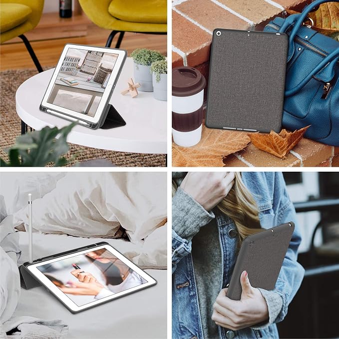 Soke Case Fits for iPad 6th/5th Generation with Pencil Holder - [Full Body Protection + Auto Wake/Sleep] Shockproof Soft TPU Back Cover for Apple iPad 9.7 inch 2018/2017 Black