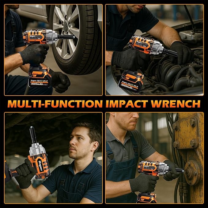 1000N.m/737Ft-lbs Brushless Impact Wrench,1/2" Cordless Impact Gun / 2x4.0Ah Battery & 6 Sockets, 3500RPM Power Electric Impact Driver for Car/DIY Furniture/Lawn Mower, Orange Toolbox