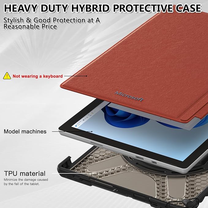 BRAECNstock Case for Microsoft Surface Pro 7+ Plus/7/6/5/4 12.3 - Black | Shockproof Case with 360° StandHand Strap &amp Pencil Holder | Type Cover keyboard CompatibleBusiness Friendly