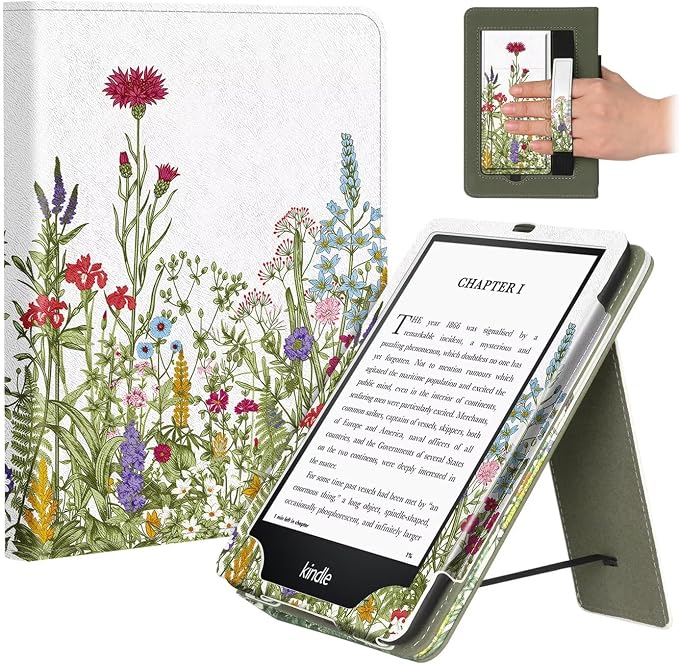 Fancity Case for Kindle Paperwhite 7/6.8 12th/11th Generation 2025 2024 | PU Leather Case with Auto Wake/Sleep Hand Strap for Kindle Paperwhite/Colorsoft Signature Edition 2021 Monet's Garden
