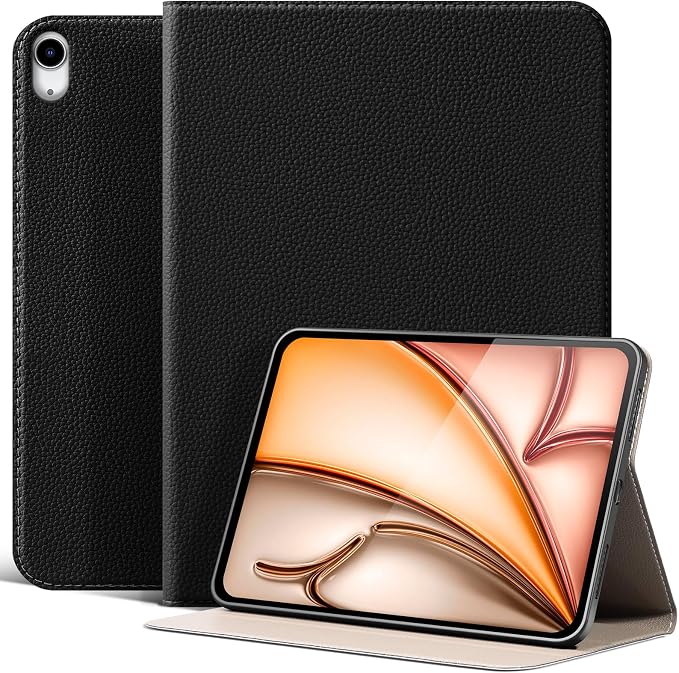 Leather Case for iPad Air 11 M2/M3/M4 &amp 10.9 4th/5th Gen Black | 2024-2026 2020/2022 Protective Shockproof Smart Cover Adjustable Stand Auto Wake/Sleep and Multiple View Angles