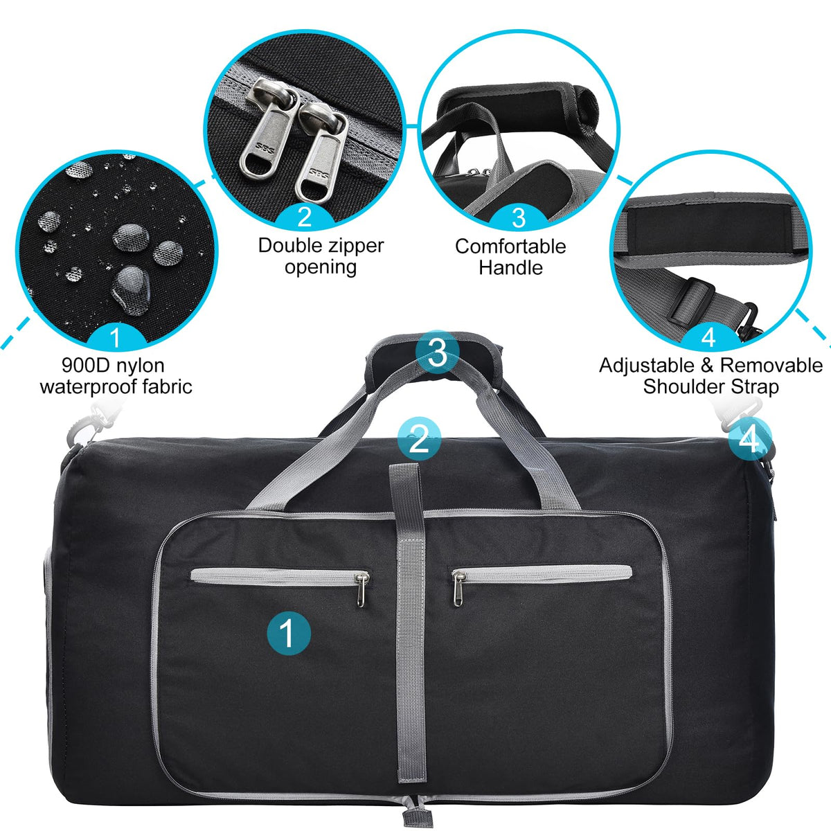 Felipe Varela Duffle Bag with Shoes Compartment and Adjustable Strap,Foldable Travel Duffel Bags for Men Women,Waterproof Duffel Bags