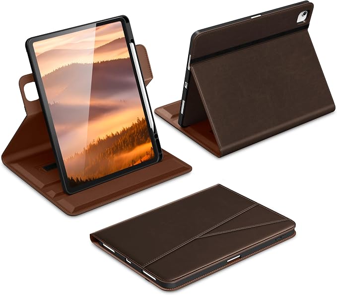 DTTO for iPad Air 13 Inch Case M4 / M3 / M2 (2026/2025/2024) 360 Degree Rotating Premium Leather Folio Stand Cover with Pencil Holder Brown