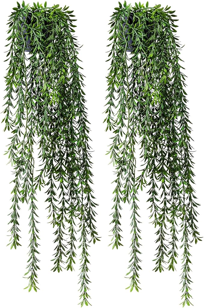 Artificial Hanging Plant 2 Pcs Faux Plant Ivy Vine Faux Eucalyptus Vines Fake Potted Greenery for Wall Living Room Home Shelf Office Bathroom Outdoor Indoor Decor (Type 4)
