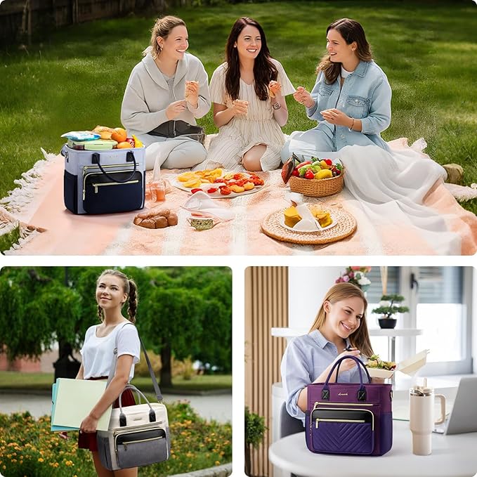 LOVEVOOK Insulated Lunch Bag Women,Wide Opening Adult Lunch Box Women,Leakproof Cooler Bag for Work Picnic Beach Family College,Lunch Teacher Tote Bag with Adjustable Shoulder Strap and Cup Holder