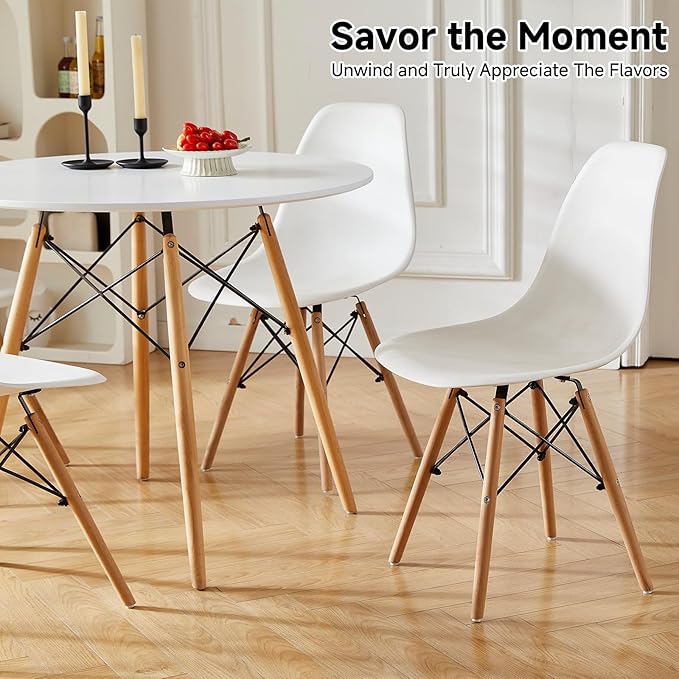 Round Dining Table Set for 4 35.5" Wood Dinner Table Circle Dining Room Table Kitchen Table Chairs Set of 4 with Wood Strip Base for Kitchen Living Room Space Saving Apartment(White)