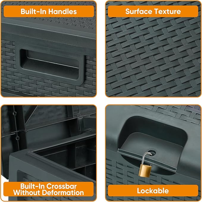 120 Gallon Resin Deck Box, Weatherproof Outdoor Storage Box for Patio, Garden, Pool, and Yard, Lockable Waterproof Bin for Tools, Cushions, and Accessories, Grey