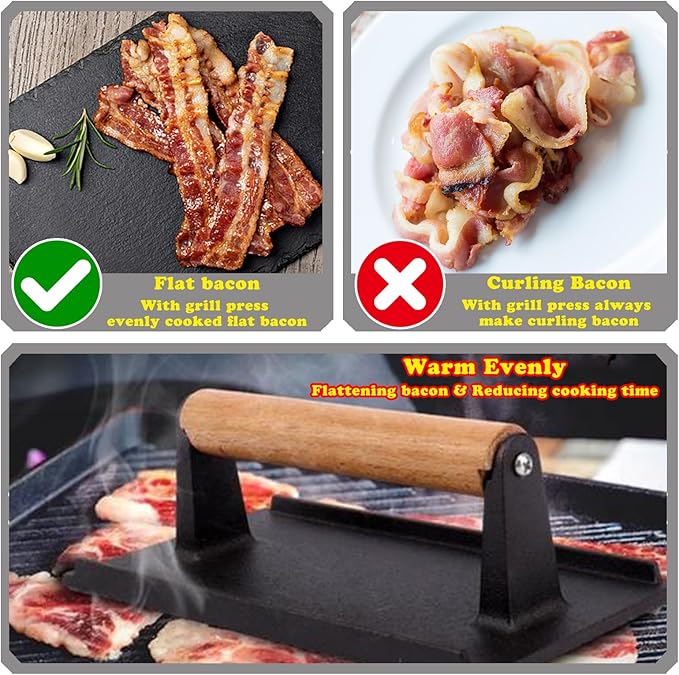 KUAWAK Smash Burger Press Kit 56 Pcs,grill press,7.9 Inch Cast iron hamburger smasher tool,Wood Handle Grill Press with and Griddle Accessories,Barbecues and Tailgates