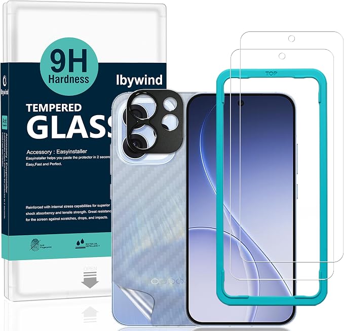 Ibywind for Oppo Reno15 5G Screen Protector2 Pack9H Hardness Tempered Glass and Camera Lens Protectorwith Alignment FrameFull CoverageBubble FreeFingerprint UnlockScratch Resistant