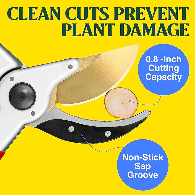 Haus & Garten PrecisionPRO 8" Titanium Pruning Shears - Heavy Duty Professional Bypass Pruner - Use As Rose Clippers, Premium Gardening Secateurs, Garden Scissors, Handheld Yard, Tree, & Plant Tool