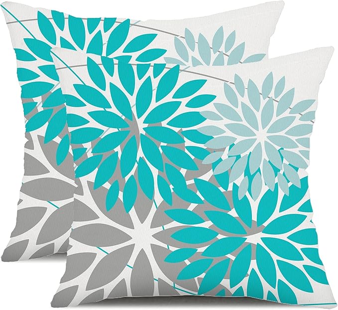 DFXSZ Outdoor Throw Pillow Covers 18x18 Inch Set of 2 Waterproof Spring Summer Geometric Elegant Aqua Blue Outdoor Pillow Covers for Patio Funiture Garden Couch 168C18