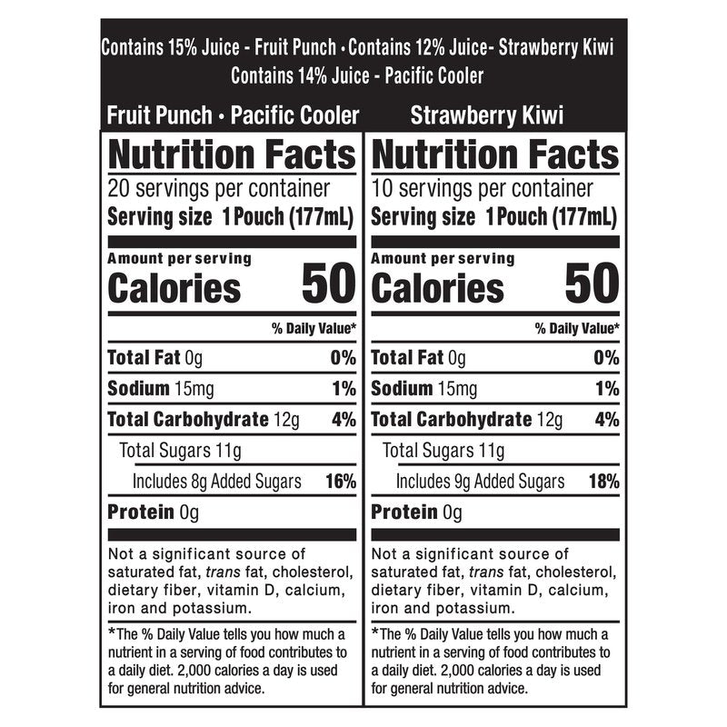 Capri Sun Flavored with Other Natural Flavor Juice Drink Blend, 30 Pouches, for School Lunches and On-the-Go Hydration, Fruit Punch, Strawberry Kiwi & Pacific Cooler, All Natural Ingredients, 6 fl oz