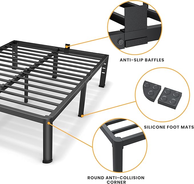 20 Inch Full Size Metal Platform Bed Frame with Round Corners, Storage Space Under High Bed Frame-Heavy Duty Steel Slats Support, Noise Free - Easy Assembly - No Box Spring Needed