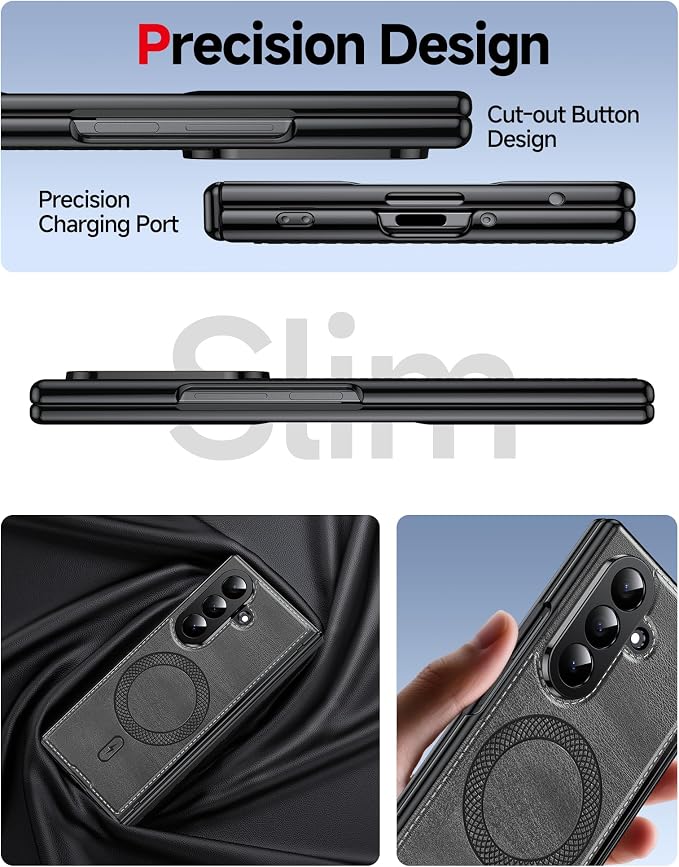 LeYi for Z-Fold-7 Case: Built-in Screen Protector Mag-Safe Leather Black | Galaxy Z fold 7 Case Magnetic Full Body Shockproof Hinge Protection Dual Layer Heavy Duty Z Fold7 Case para Samsung Fold