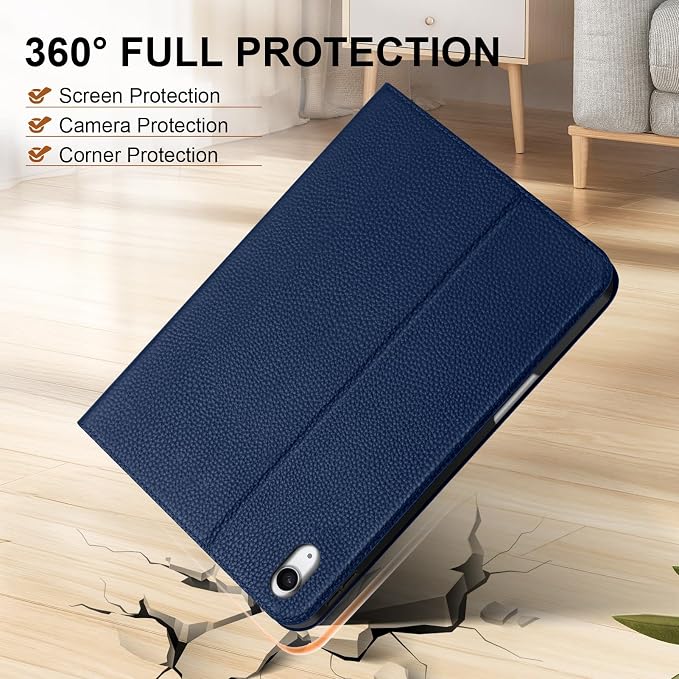Genuine Leather Case for iPad 11th Gen 11/10th Gen 10.9 Black | Pencil Holder Adjustable Stand Auto Wake/Sleep Shockproof