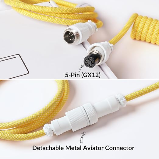 Keychron Custom Coiled Aviator USB-C Cable Black 5-Pin (GX12) Detachable Metal Connector USB-A Adapter Durable Braided Cable for Mechanical Keyboards Charging &amp Data Transfer