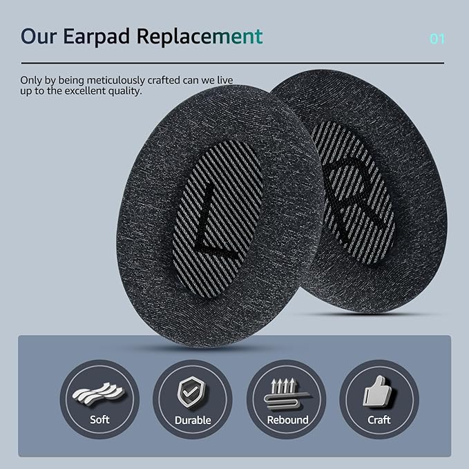 Fabric Comfort - Wzsipod Ear Pads for Bose QuietComfort 35/ QC35ii Headphones, Compatible with QC45 QC25 QC2 QC15 & More Series, Replacement Exclusive Styles, S2