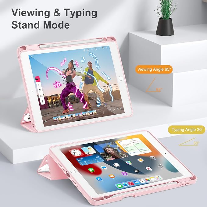 Tuiklol for iPad 10.2 inch 9th / 8th / 7th Gen 2021 2020 2019 Release Case | Built in Pencil Holder - TPU Protection Trifold Stand Stand Clear Back Tablet Cover With Auto Wake/Sleep Blue berries