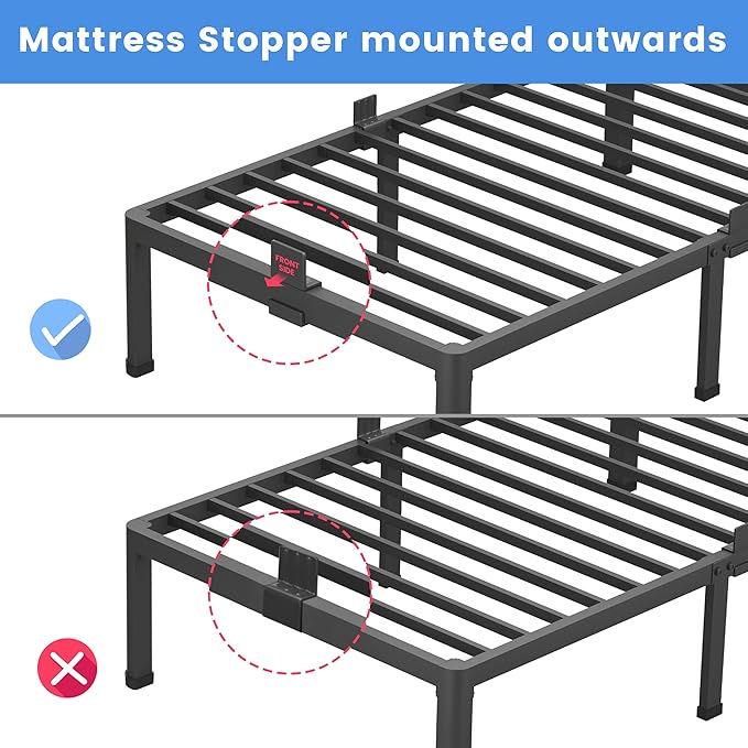 MAF 16 Inch California King Bed Frame with Round Corner Legs Mattress Slide Stopper No Box Spring Needed Heavy Duty Metal Platform Bed Frames, 3000 LBS Steel Slats Support