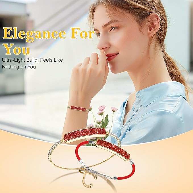 Smart Bracelet for Women, Jewelry Fitness Tracker with 2 Bands, Heart Rate & SPO₂ Monitor, Stress & Sleep Tracking, Step & Calorie Counter, 5ATM Waterproof for iOS & Android, No Subscription, Red