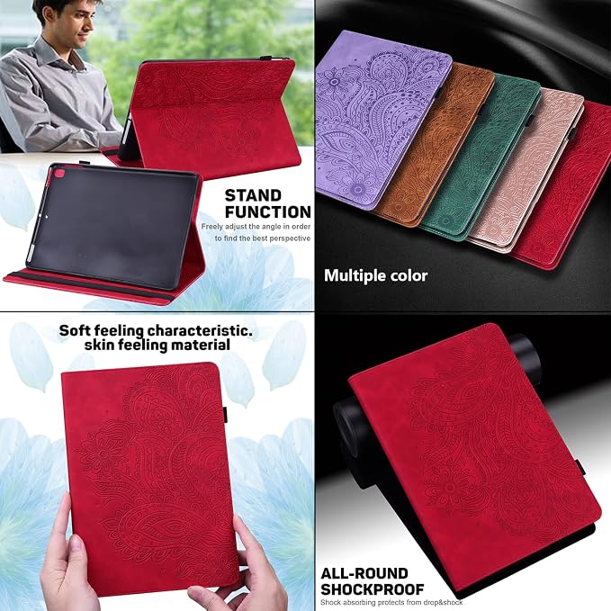 for Kindle Fire HD 8 Tablet (only Fits 10th Generation) &amp Fire HD 8 Plus 8 Case 2020 with Stand/Pencil Holder/Card Pocket/Elastic Band Embossed PU Leather Floral Cover Brown Peacock Flower
