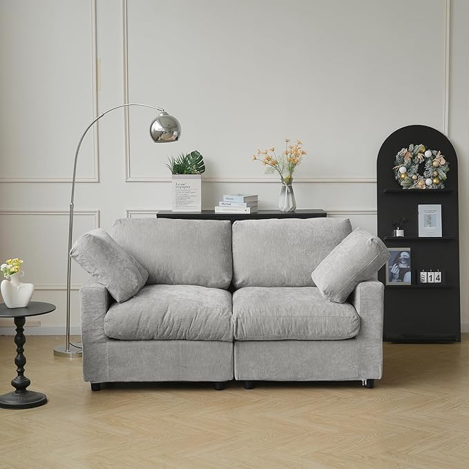 JACH 67" Love Seat Sectional Couches for Living Room, Deep Seat Modular Sofa, Cloud Sectional Couch, Sofa Covers Washable, Minimalist Modern Couch for Living Room, Apartment, Light Grey
