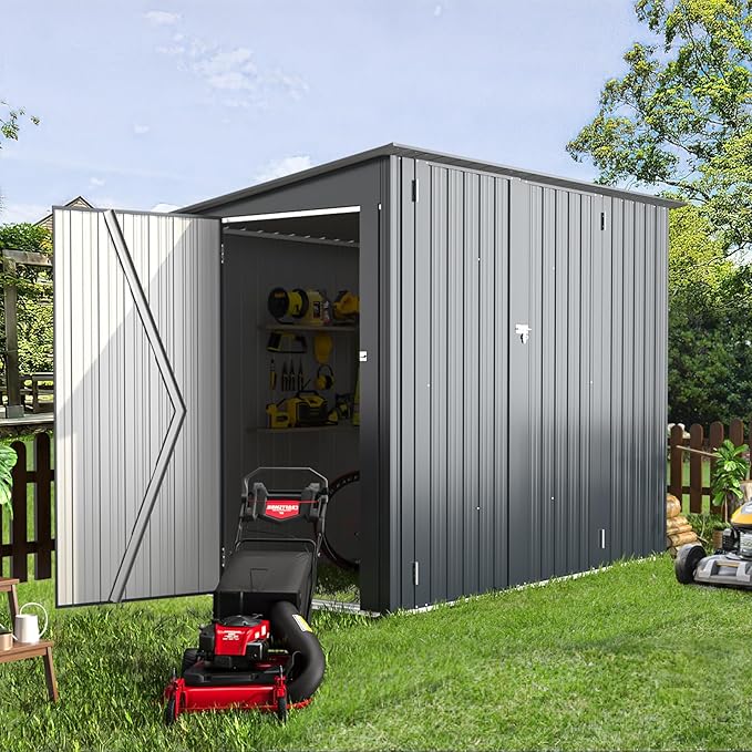 AECOJOY 7x4 Outdoor Lean to Shed, 4x7 Bike Storage Sheds & Outdoor Storage Clearance, Small Metal Horizontal Shed, Storage Cabinet for Garden, Yard for Outside