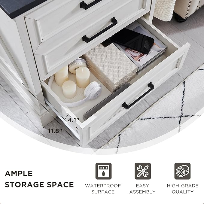 ACCOHOHO Farmhouse Nightstands Set of 2, 22 Inch Wide End Table with Charging Station & 3 Large Drawers, Rustic Wood Small Dresser Chest of Drawers for Bedroom, Living Room, Off White