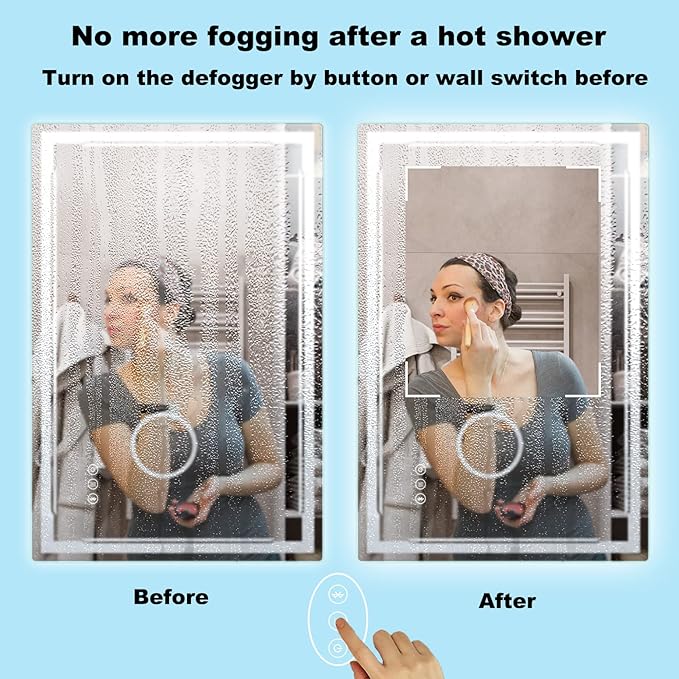 30''X48'' LED Bathroom Mirror with Lights, Built-in Bluetooth Speaker and 3X Magnifier, Anti-Fog Dimmable Backlit + Front Lit, Lighted Vanity Makeup Wall Mirrors, Shatter-Proof IP65 Waterproof