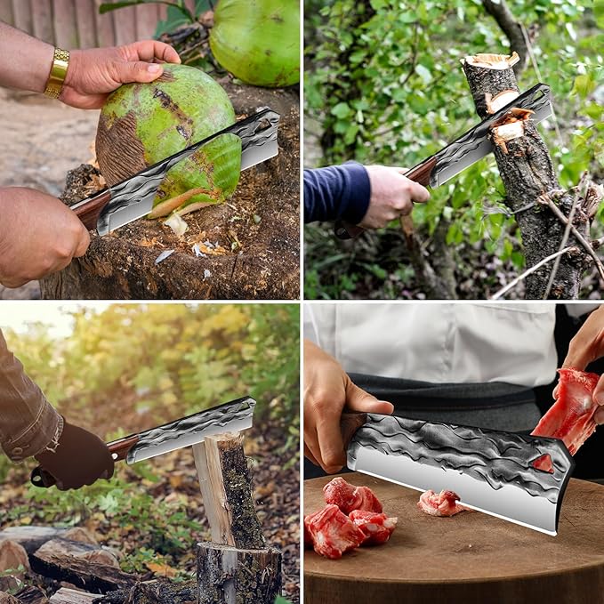 Machete with Sheath for Cutting Trees Heavy Duty, for Yard Work and for Bushcrafting Knife Sickle for Clearing Brush Garden Tools Construction Blade (Silver Black)