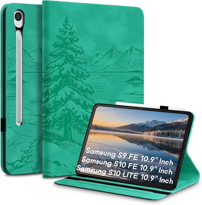 Galaxy Tab S10 Lite / S10 FE / S9 FE Case(10.9 Inch) Frozen Lake Premium Leather with Soft-Touch Feel Built-in Card Slots Adjustable Kickstand Slim and Lightweight ICY Blue