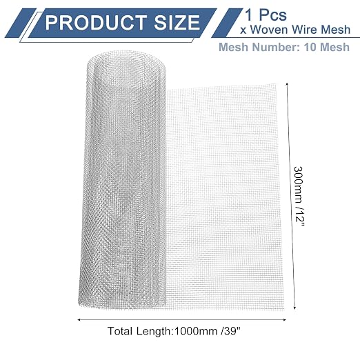 uxcell 10 Mesh 39" x 12" Woven Wire Mesh, 304 Stainless Steel Air Vent Filter