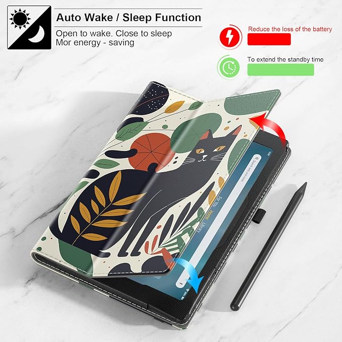 Case for All-New Amazon Fire HD 10 Tablet (13th/11th Generation 2023/2021 Release) 10.1 - Slim Folding Stand Cover with Auto Wake/Sleep Hand Strap &amp Stylus Pen Holder Black Cat