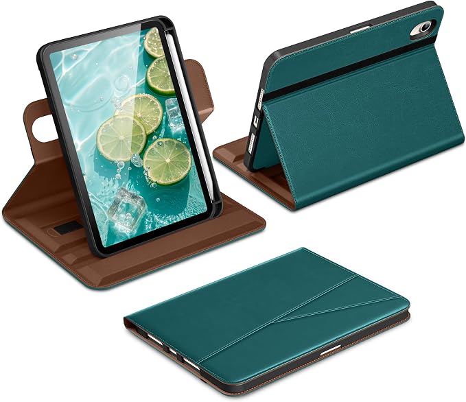 DTTO for iPad mini 7 A17 Pro 2024 aslo fit iPad mini 6 2021 Brown | 360 Degree Rotating Premium Faux Leather Folio Stand Cover with Pencil Holder Auto Sleep/Wake Multiple Angles Hand Strap